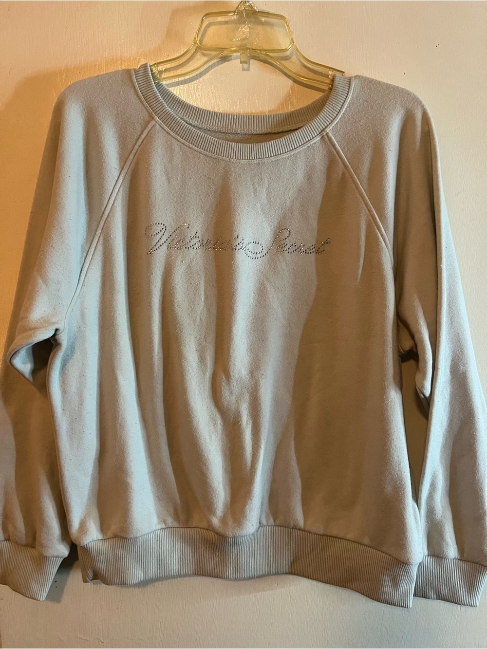 Victoria's Secret Light Gray Rhinestone Script Pullover Sweatshirt